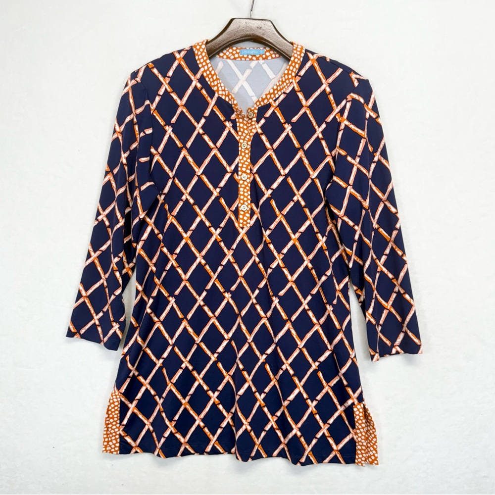 J. McLaughlin Orange and White Patterned Top